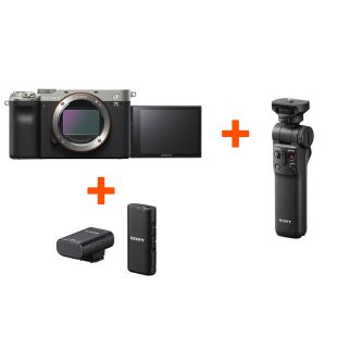 Гибридная камера Sony в корпусе a7c со штативом GP-VPT2BT и микрофоном ECM-W2BT